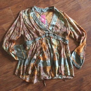 Preowned Johnny Was boho tunic blouse M minor damage